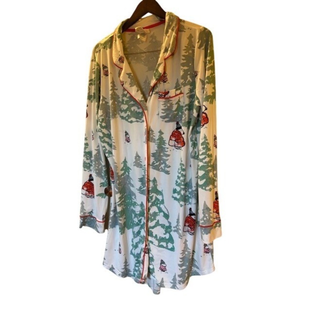 Munki Munki Peanuts Snoopy Winter Forest Nightshirt Button Down Size Large